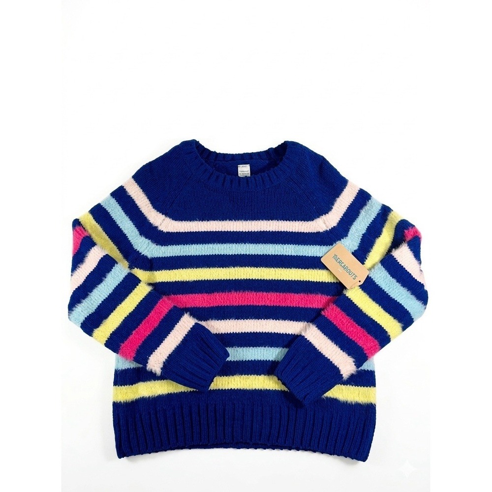 Thereabouts Plus Girls XL 18.5P Sweater Blue Multi Stripe Knit Chenille NWT